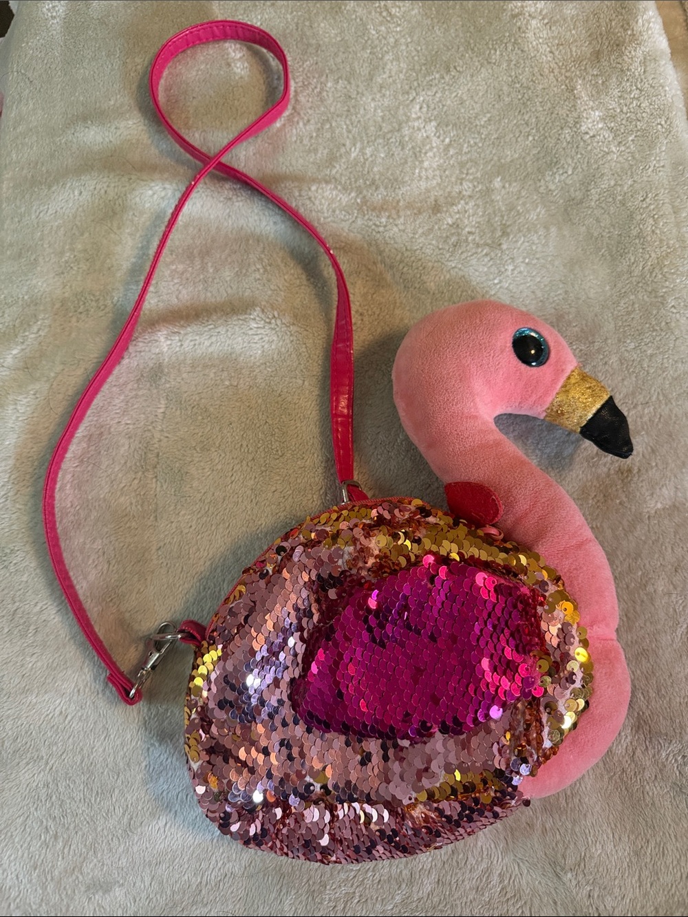 Ty Pink Sequin Flamingo Crossbody Bag